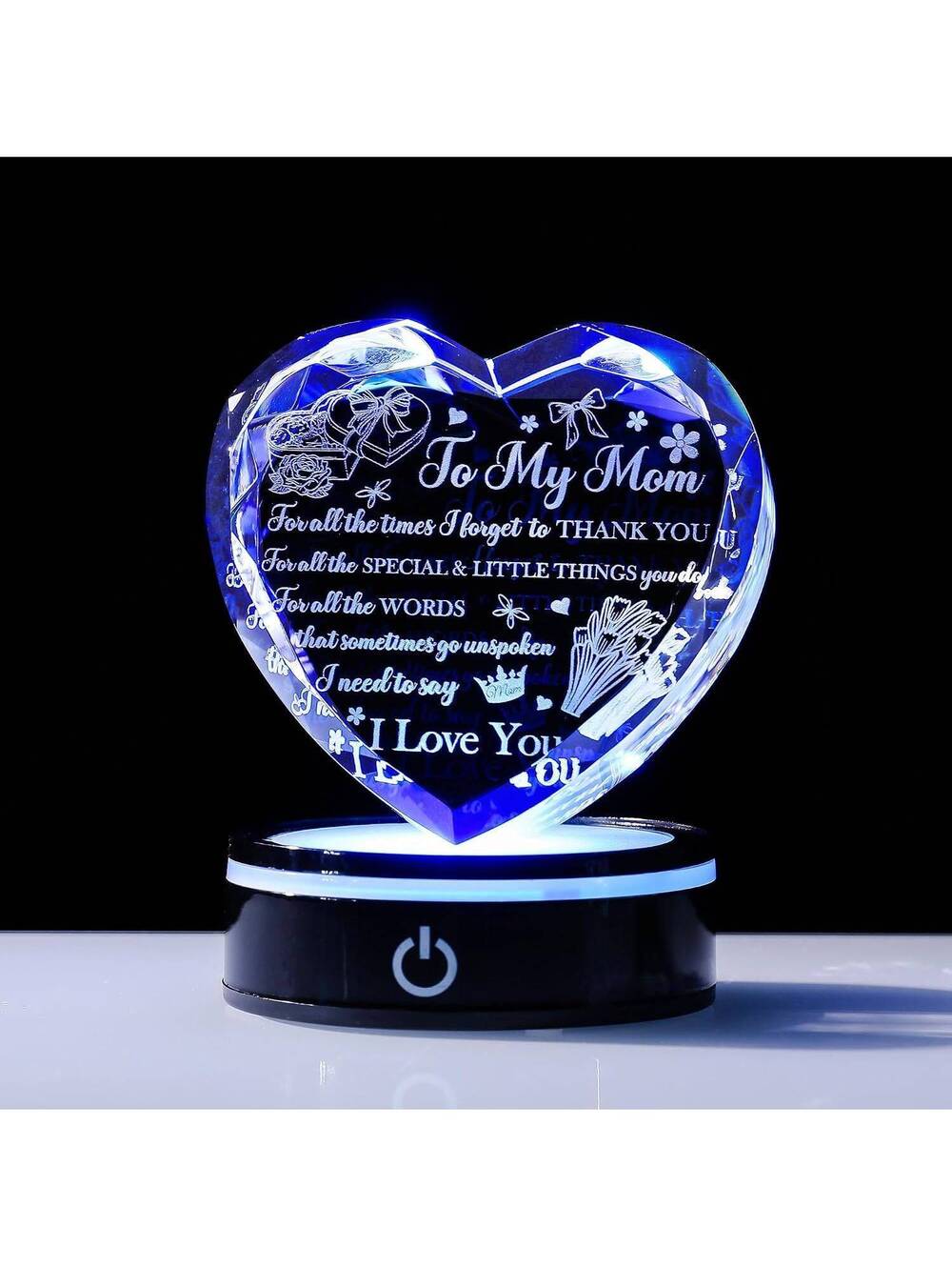 To My Mom Crystal Heart LED Light Gift Keepsake